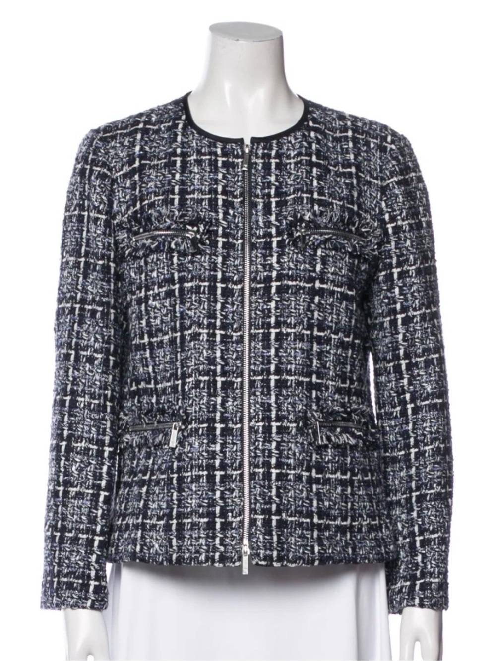 Lafayette 148 New York Navy & White Tweed Zip Jacket